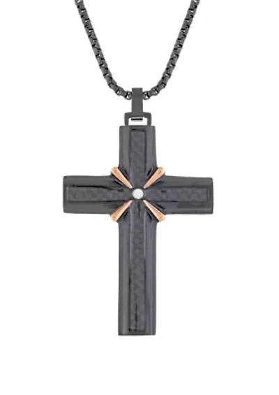 Stainless Cross Pendant Necklace on 24 Inch Box Chain 
