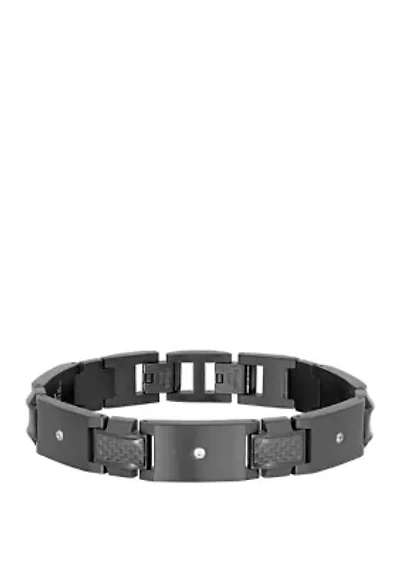 Stainless Steel Carbon Fiber Bracelet  with Cubic Zirconia and Extender 
