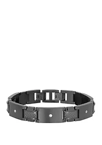 Stainless Steel Carbon Fiber Bracelet  with Cubic Zirconia and Extender 