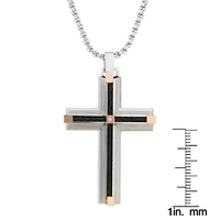 Stainless Steel Cubic Zirconia Two Tone Cross Pendant Necklace