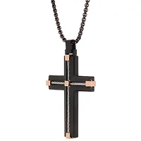 Stainless Steel Cubic Zirconia Two Tone Cross Pendant Necklace
