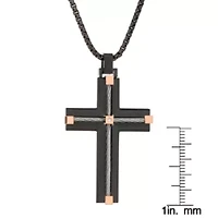 Stainless Steel Cubic Zirconia Two Tone Cross Pendant Necklace