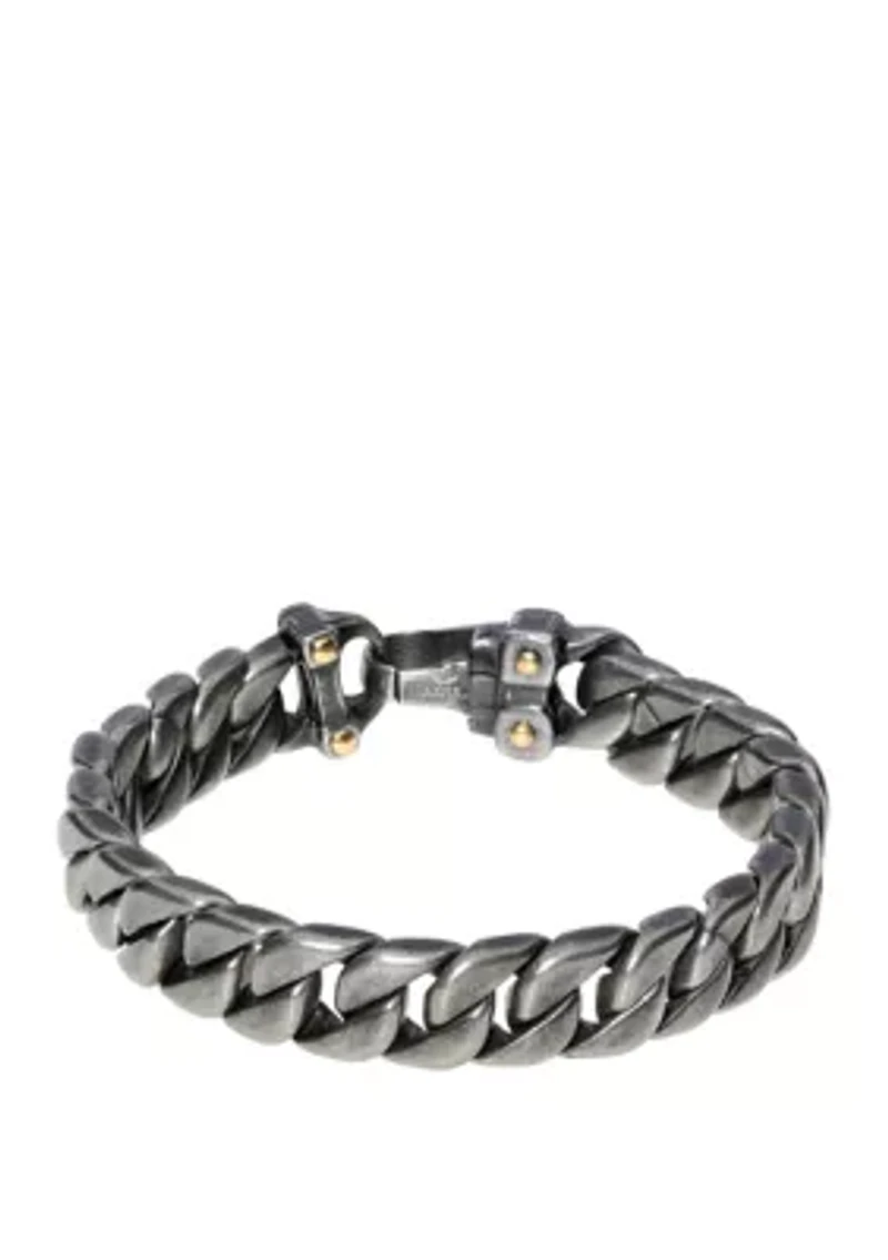 Stainless Steel Curb Chain Bracelet with Black and Gold Ion Plating