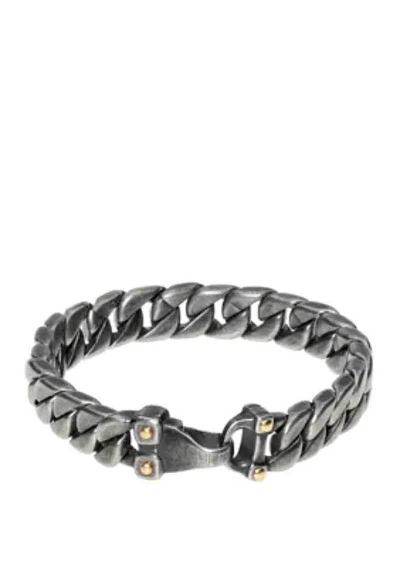 Stainless Steel Curb Chain Bracelet with Black and Gold Ion Plating