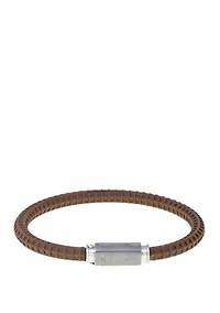 Damascus Steel and Brown Silicone Bracelet with Gold Tone Ion Plating