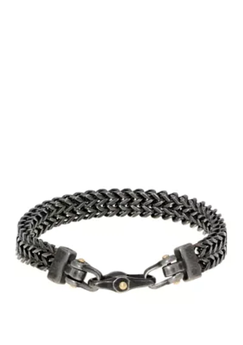 Stainless Steel Curb Chain Bracelet with Black and Gold Ion Plating
