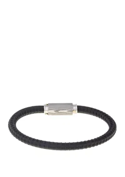 Damascus Steel and Silicone Bracelet with Gold Tone IP Black