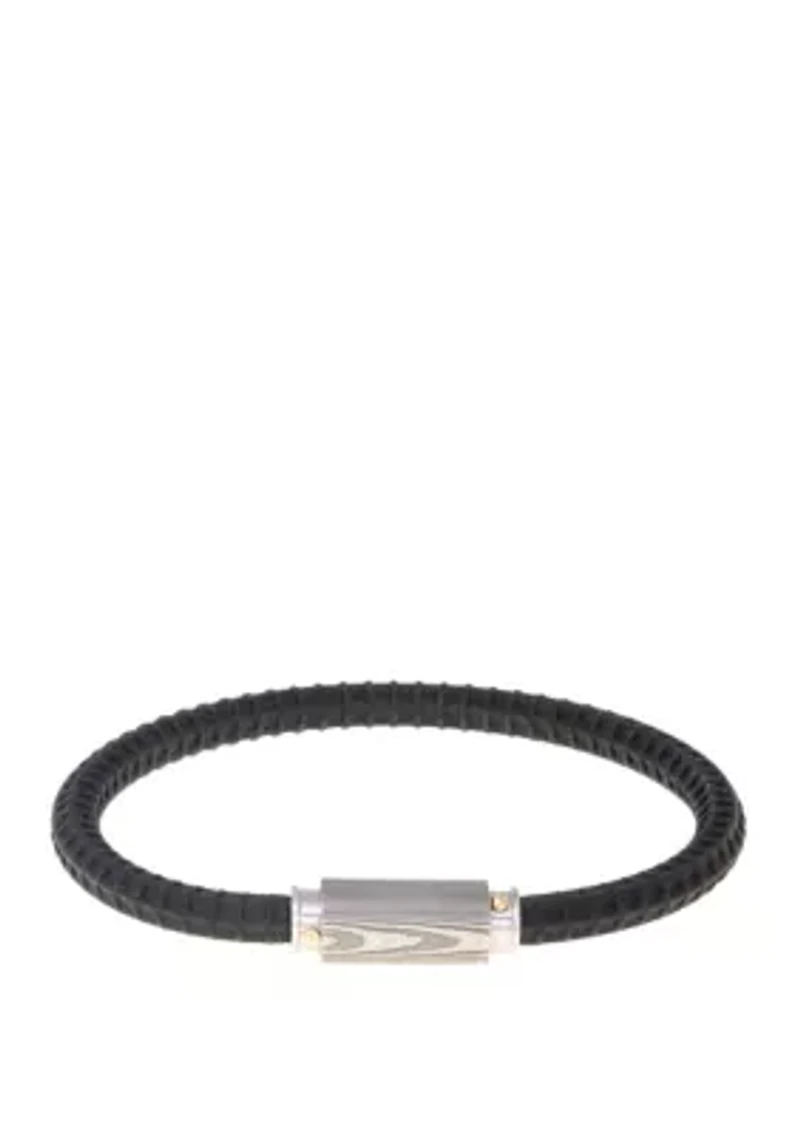 Damascus Steel and Silicone Bracelet with Gold Tone IP Black