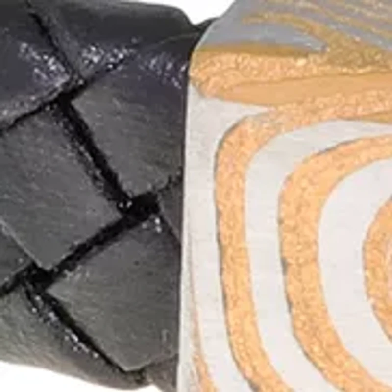 Damascus Steel and Leather Bracelet with Black and Gold Tone IP