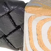 Damascus Steel and Leather Bracelet with Black and Gold Tone IP