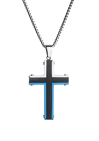 Stainless Cross Pendant Necklace on 24 Inch Round Box Chain