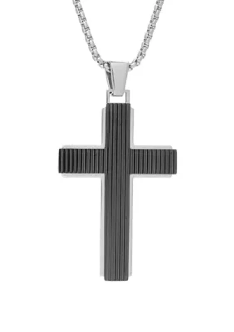 Stainless Steel Cross Pendant on Round Box 24 Inch Chain