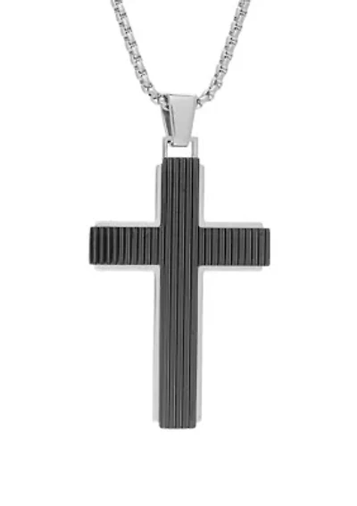 Stainless Steel Cross Pendant on Round Box 24 Inch Chain