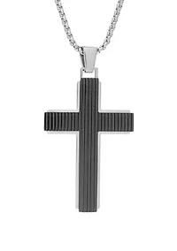 Stainless Steel Cross Pendant on Round Box 24 Inch Chain