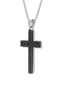 Stainless Steel Cross Pendant on Round Box 24 Inch Chain