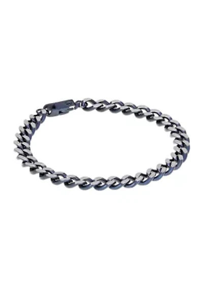 Stainless Steel 7 Millimeter Curb Chain Bracelet with Two-Tone Gray Ion Plating, 8.5 Inch
