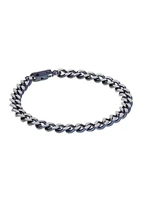Stainless Steel 7 Millimeter Curb Chain Bracelet with Two-Tone Gray Ion Plating, 8.5 Inch