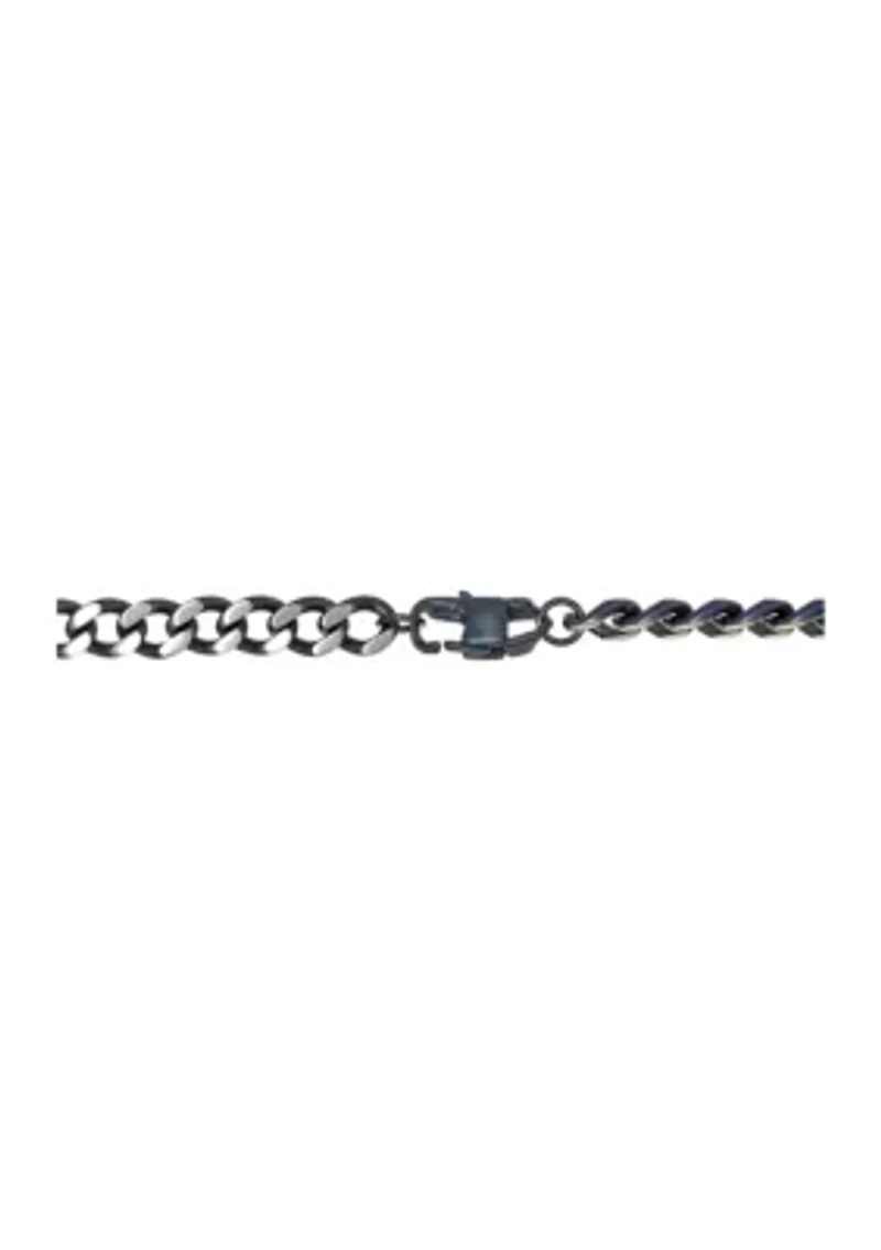 Stainless Steel 7 Millimeter Curb Chain Bracelet with Two-Tone Gray Ion Plating, 8.5 Inch