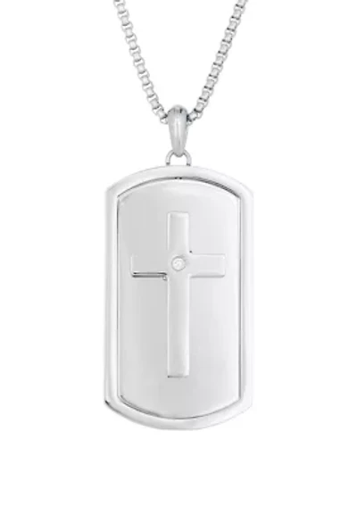 1/10 ct. t.w. Cubic Zirconia Stainless Steel Reversible Lords Prayer Dog Tag Pendant with 24 Inch Chain
