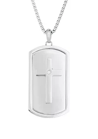 1/10 ct. t.w. Cubic Zirconia Stainless Steel Reversible Lords Prayer Dog Tag Pendant with 24 Inch Chain