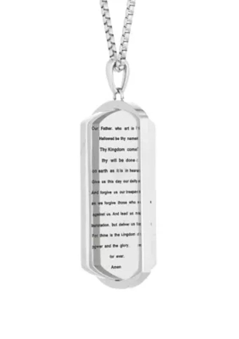 1/10 ct. t.w. Cubic Zirconia Stainless Steel Reversible Lords Prayer Dog Tag Pendant with 24 Inch Chain