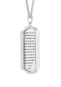1/10 ct. t.w. Cubic Zirconia Stainless Steel Reversible Lords Prayer Dog Tag Pendant with 24 Inch Chain