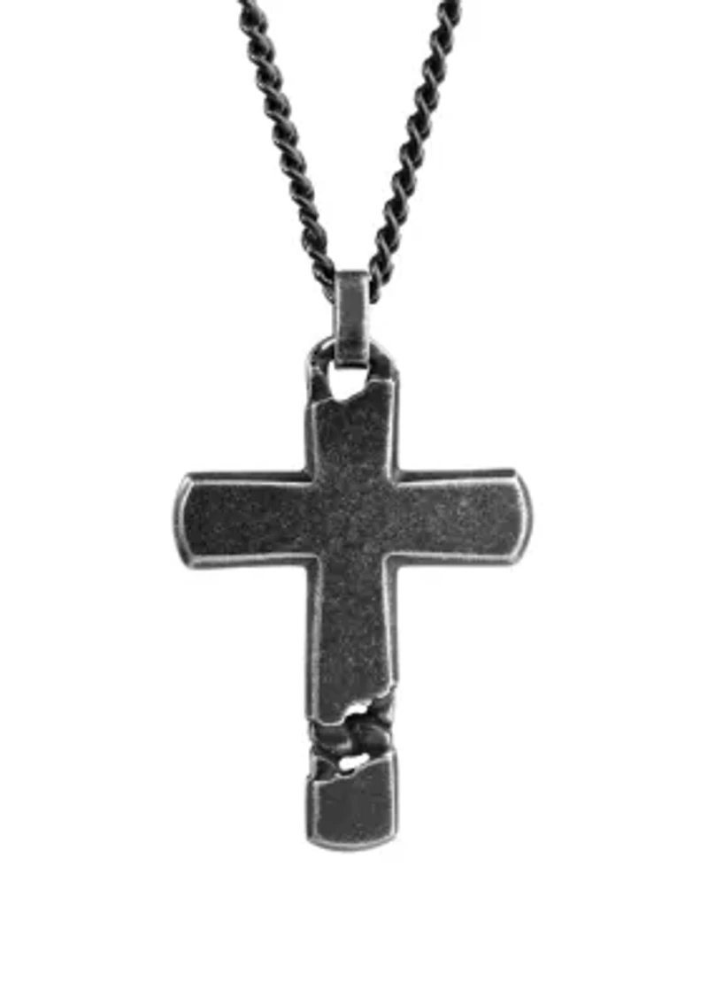 Stainless Cross Pendant Necklace with 24 Inch BIP Curb Chain