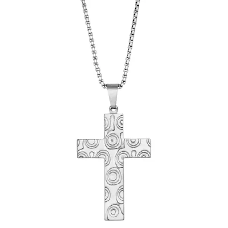 Damascus Steel Cross Pendant Necklace