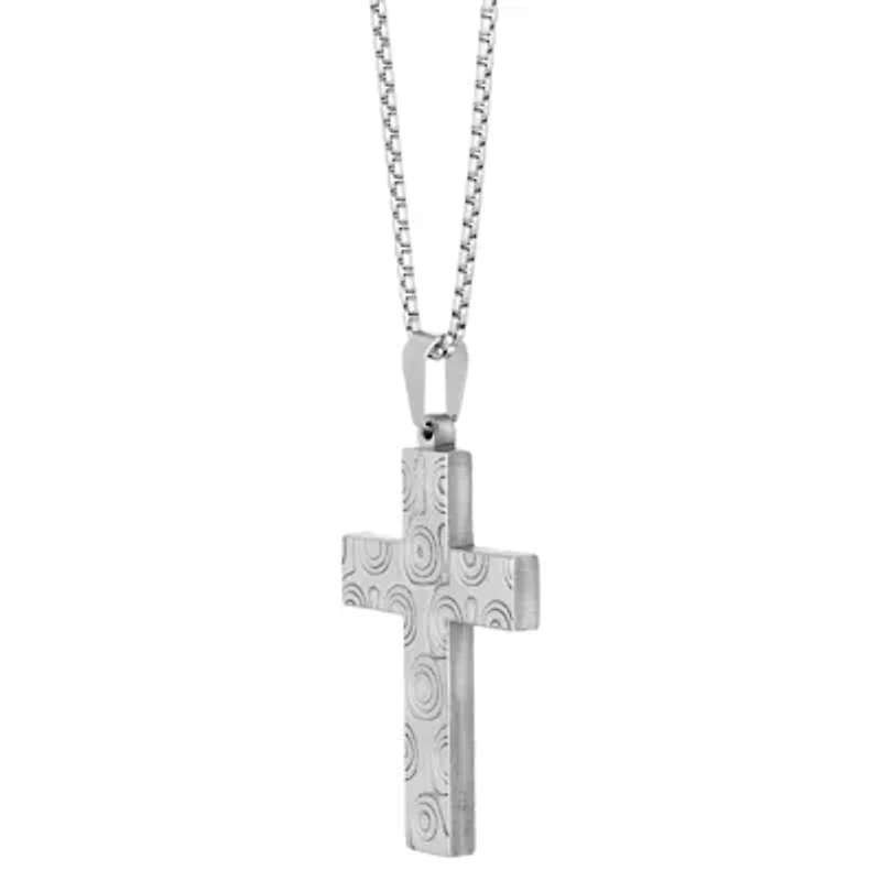 Damascus Steel Cross Pendant Necklace