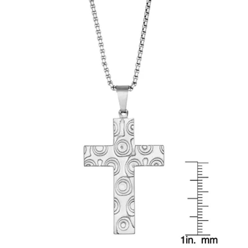 Damascus Steel Cross Pendant Necklace