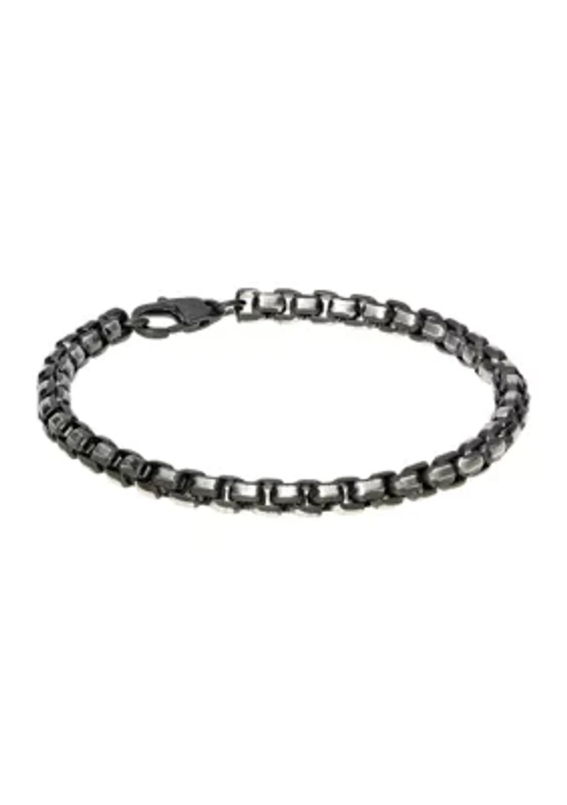 Stainless Steel 5 Millimeter Round Box Chain Bracelet with Two Tone Black Ion Plating, 8.5 Inch