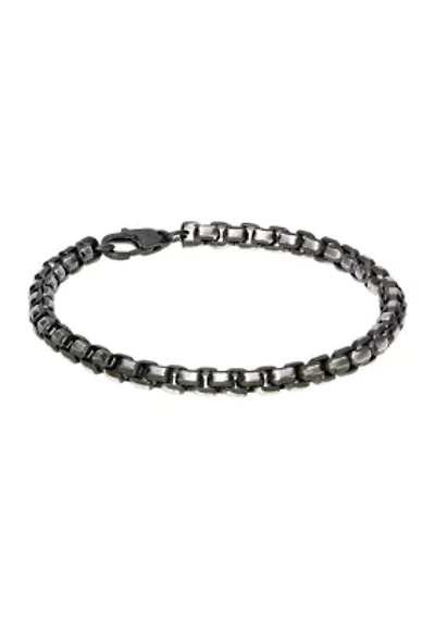 Stainless Steel 5 Millimeter Round Box Chain Bracelet with Two Tone Black Ion Plating, 8.5 Inch