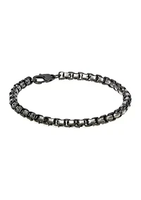 Stainless Steel 5 Millimeter Round Box Chain Bracelet with Two Tone Black Ion Plating, 8.5 Inch