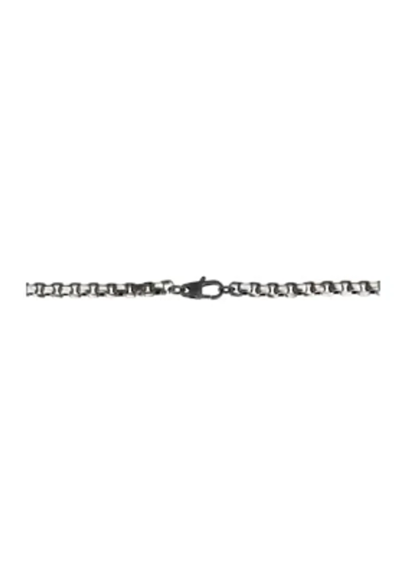 Stainless Steel 5 Millimeter Round Box Chain Bracelet with Two Tone Black Ion Plating, 8.5 Inch