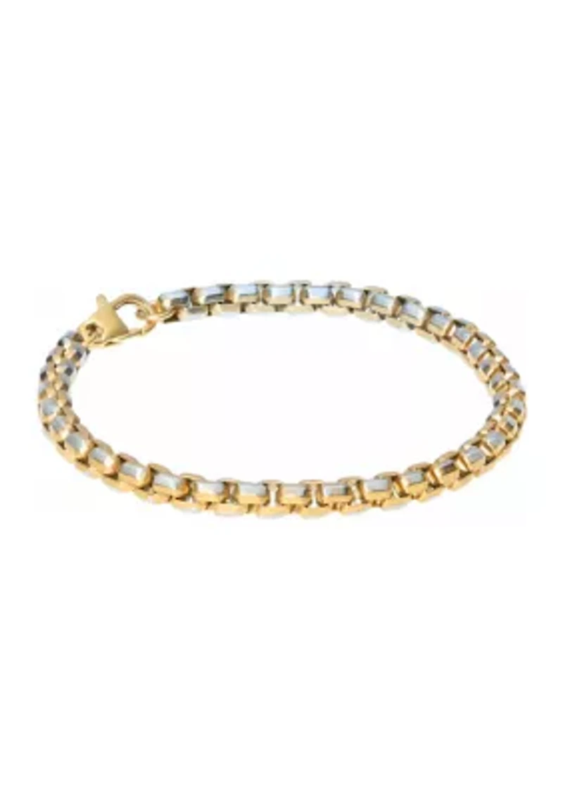 Stainless Steel 5 Millimeter Round Box Chain Bracelet with Two Tone Gold Tone Ion Plating, 8.5 Inch