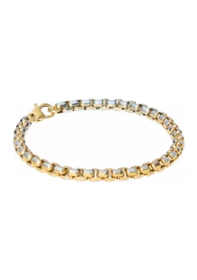 Stainless Steel 5 Millimeter Round Box Chain Bracelet with Two Tone Gold Tone Ion Plating, 8.5 Inch