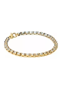Stainless Steel 5 Millimeter Round Box Chain Bracelet with Two Tone Gold Tone Ion Plating, 8.5 Inch