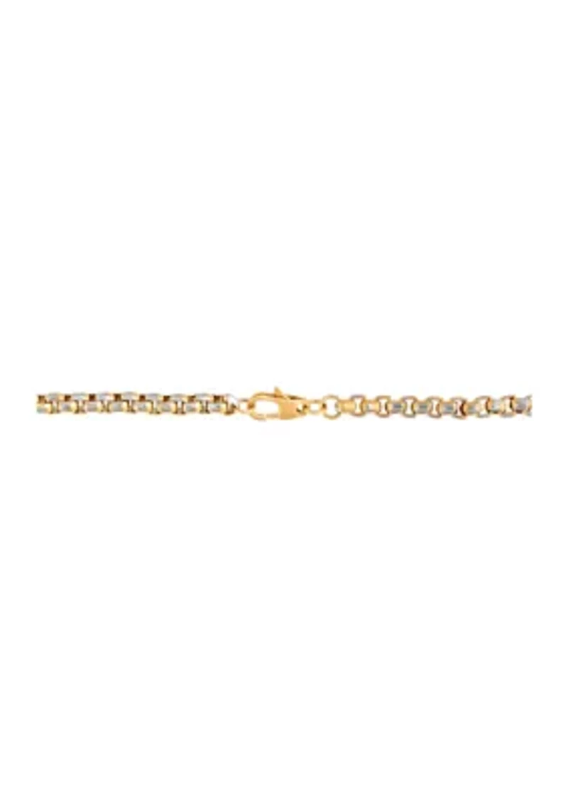 Stainless Steel 5 Millimeter Round Box Chain Bracelet with Two Tone Gold Tone Ion Plating, 8.5 Inch
