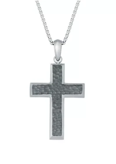 Stainless Steel Hammered Cross Pendant on 24 Inch Round Box Chain