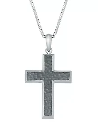 Stainless Steel Hammered Cross Pendant on 24 Inch Round Box Chain