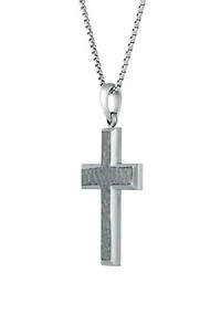 Stainless Steel Hammered Cross Pendant on 24 Inch Round Box Chain