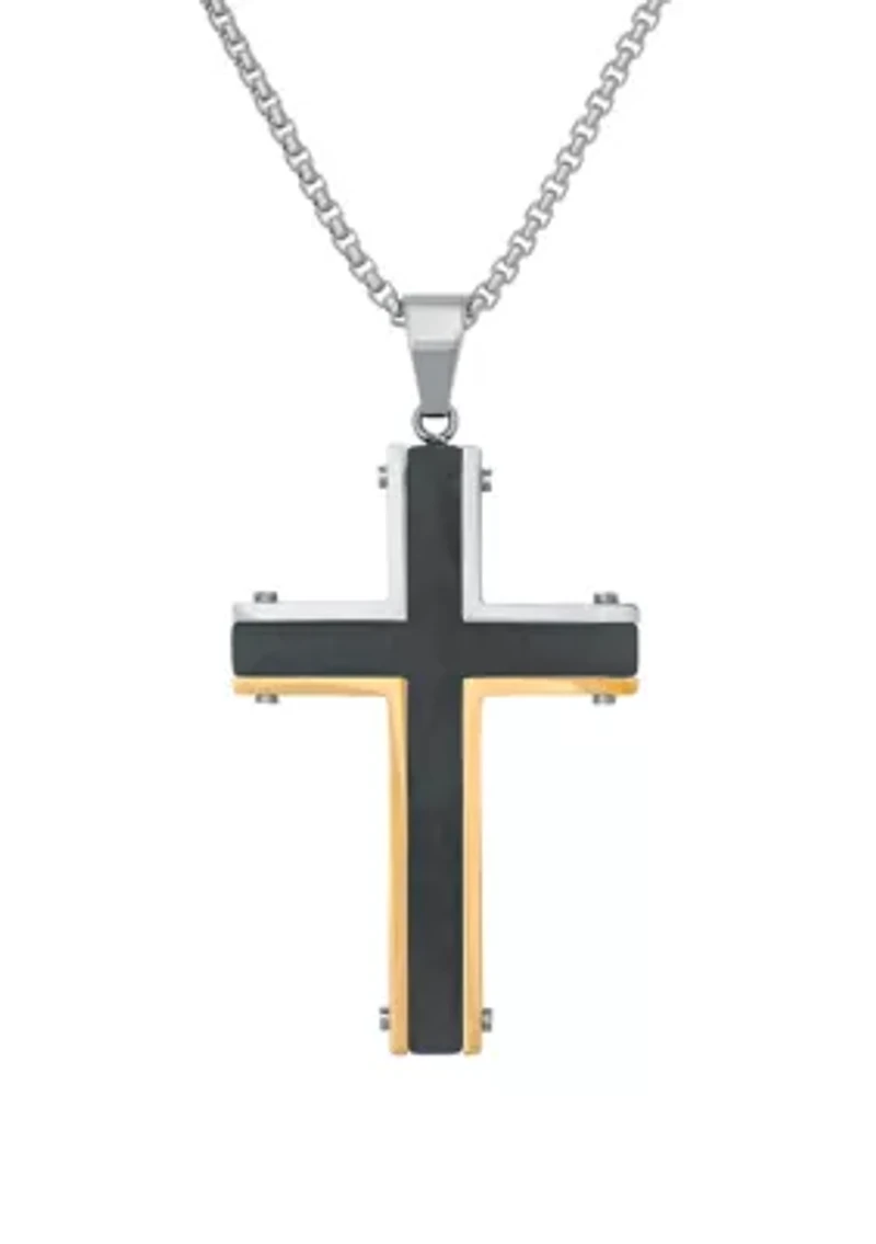 Stainless Steel Cross Pendant on 24 Inch Box Chain Necklace