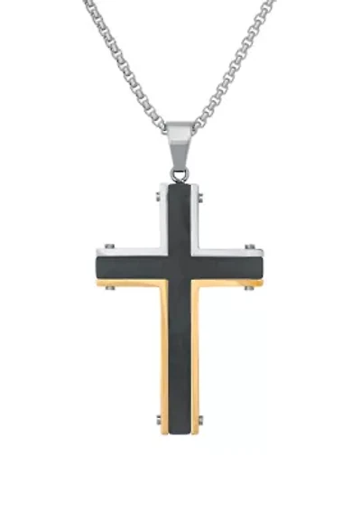 Stainless Steel Cross Pendant on 24 Inch Box Chain Necklace
