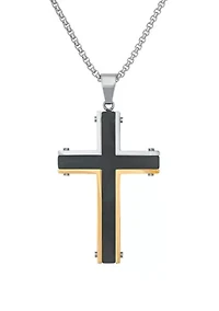 Stainless Steel Cross Pendant on 24 Inch Box Chain Necklace
