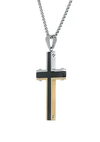 Stainless Steel Cross Pendant on 24 Inch Box Chain Necklace