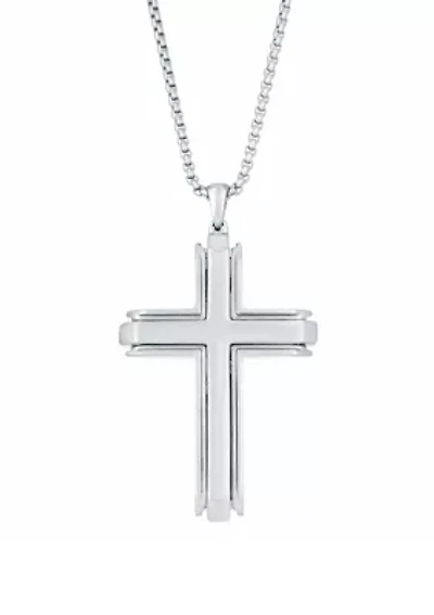 Stainless Steel Cross Pendant with 24 Inch Round Box Chain