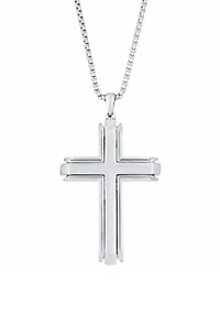 Stainless Steel Cross Pendant with 24 Inch Round Box Chain
