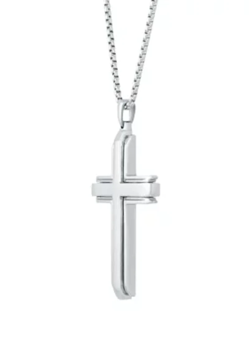Stainless Steel Cross Pendant with 24 Inch Round Box Chain