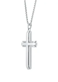 Stainless Steel Cross Pendant with 24 Inch Round Box Chain