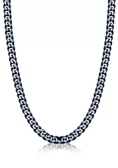 Stainless Steel 8MM Curb Chain Necklace with Blue Ion Plating Double Extension Clasp, 20" Length